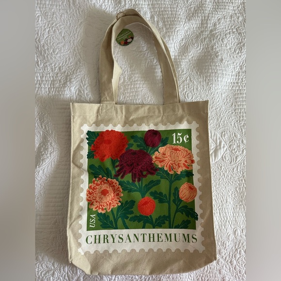 Handbags - Chrysanthemums Canvas Tote Bag - Cream